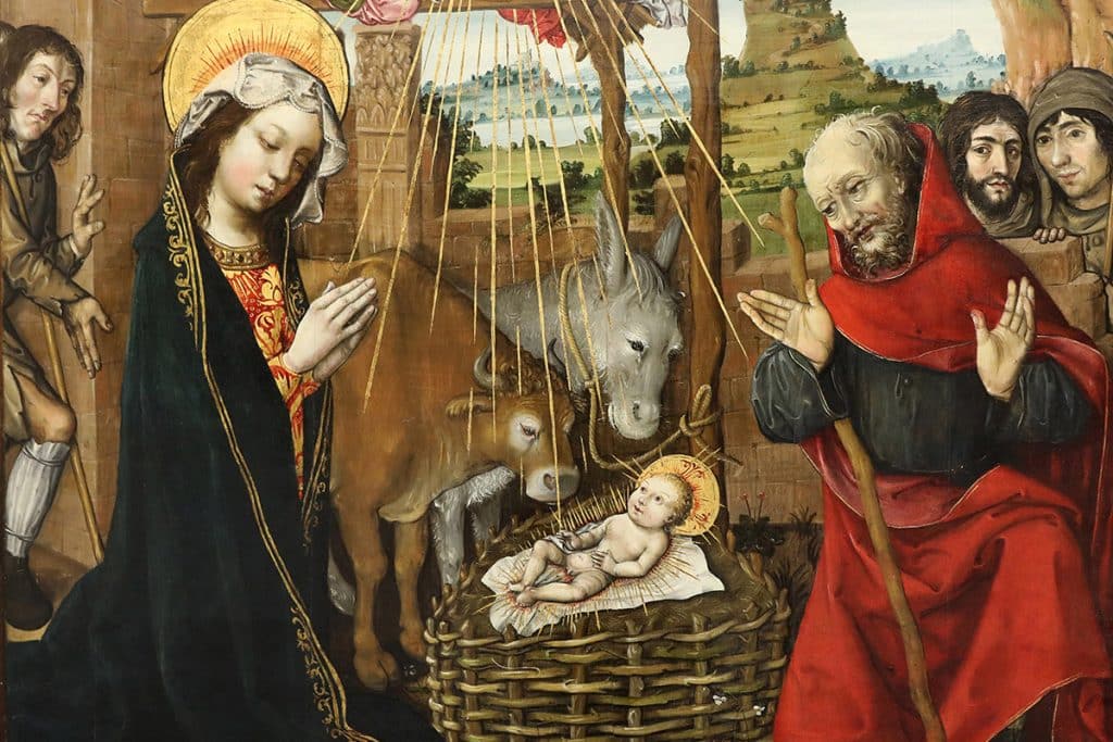 L'Adoration de l'Enfant, vers 1496. Musée des Beaux-Arts, Lyon. Jacquelin de Montluçon.
