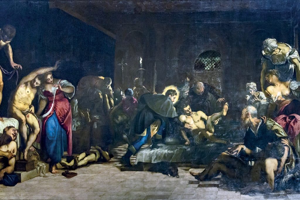Saint Roch guérit les pestiférés, par Le Tintoret (1559), église San Rocco (Venise).