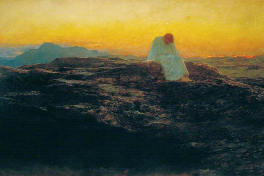 Les tentations au désert par Briton Riviere, 1898