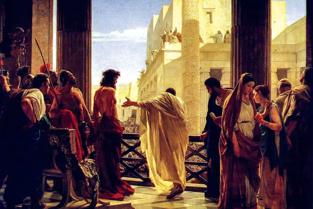 « Tu n’aurais aucun pouvoir sur moi si tu ne l’avais reçu d’en haut », dira Jésus à Pilate. Ecce homo, Antonio Ciseri (XIXe), Florence.