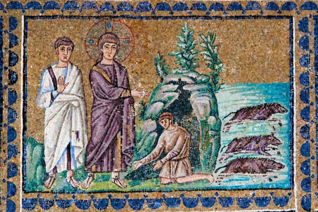 Le Christ délivant le possédé gérasénien, basilique Saint-Apollinaire-le-Neuf, Ravenne, VIe s.
