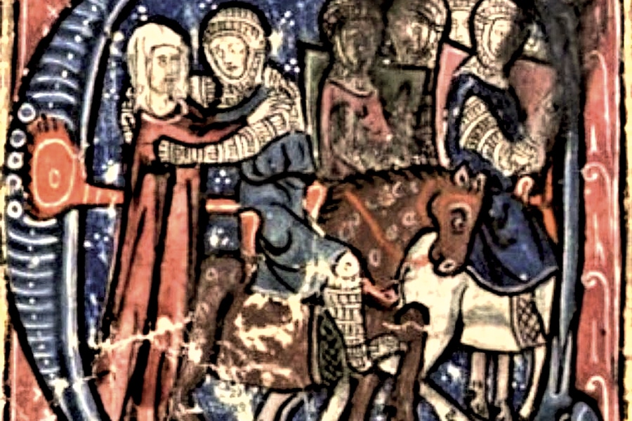 Sainte Ide de Boulogne disant adieu à ses fils, manuscrit de 1295.