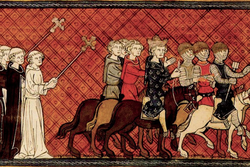 Saint Louis part en croisade en 1248, illustration française du XIVe siècle.