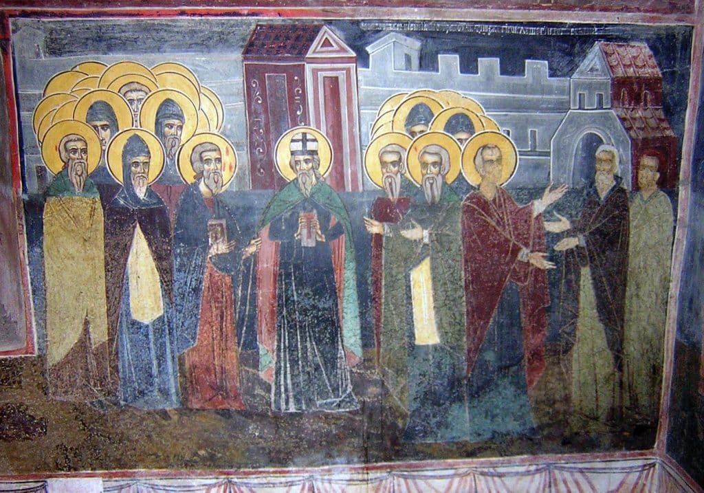 Saint Boris rencontrant les disciples de saints Cyrille et Méthode.
