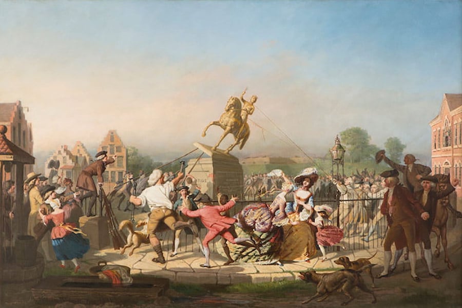 « Destruction de la statue de George II à Bowling Green le 09 juillet 1776 », William Walcutt, 1857.