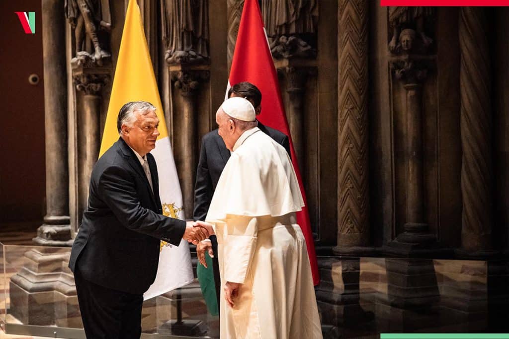 Rencontre entre le Pape François et le Premier ministre hongrois Viktor Orban, au Musée des Beaux-Arts de Budapest.