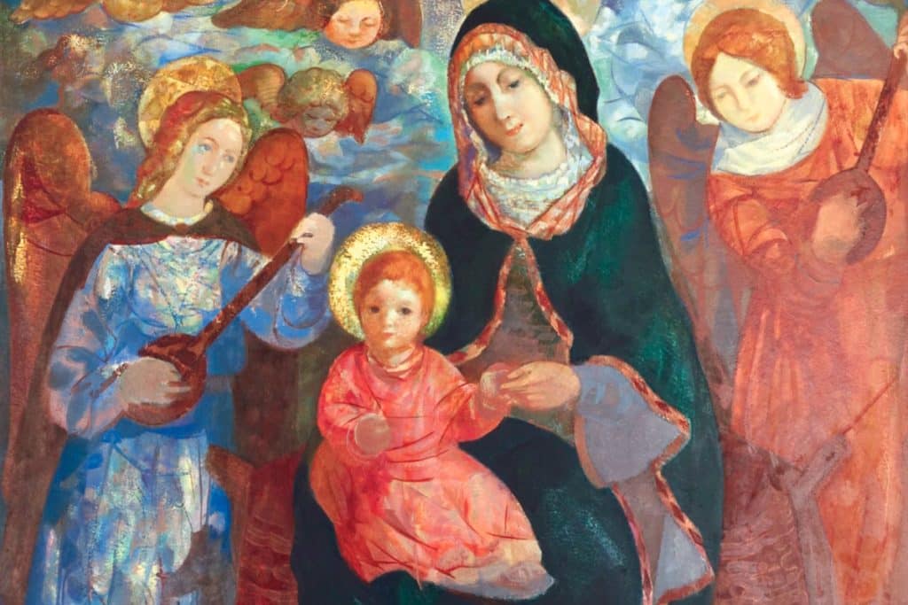 La Vierge aux anges musiciens, tableau sur toile.