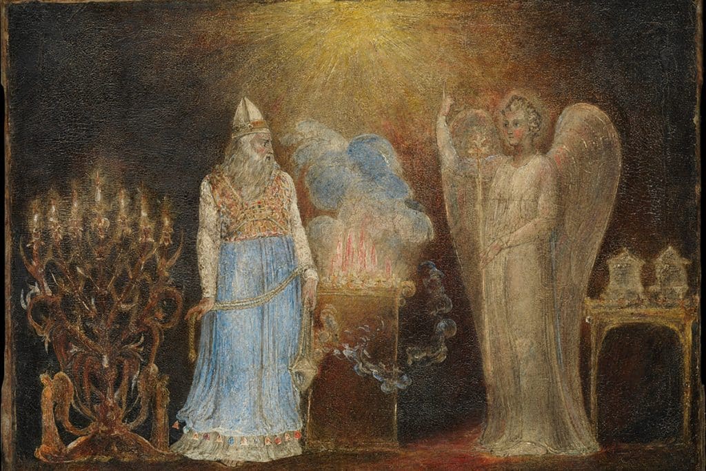 Illustration : « L'ange apparaissant à Zacharie », William Blake, 1799-1800.