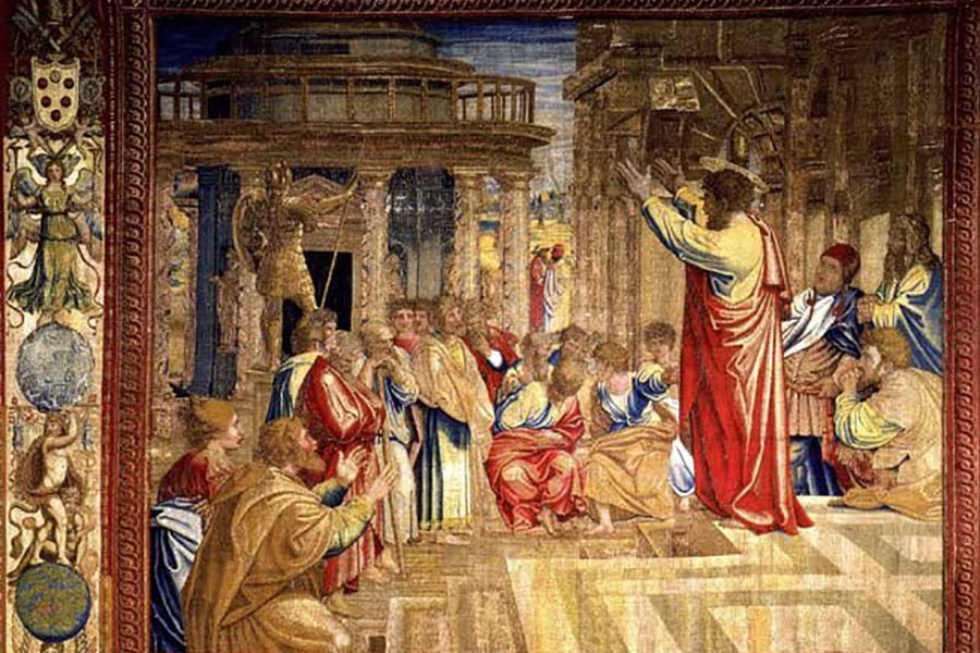 Saint Paul prêchant à Athènes,Raphaël, V. 1515-1516. Musée du Vatican *