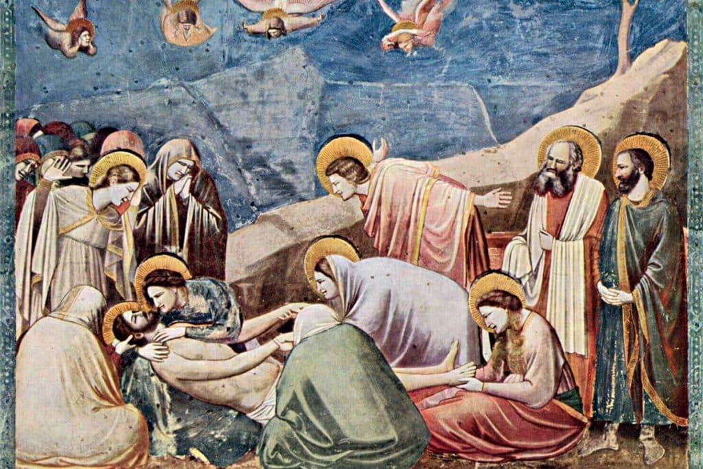 La mise au tombeau, Giotto, vers 1305, chapelle Scrovegni, Padoue, Italie.