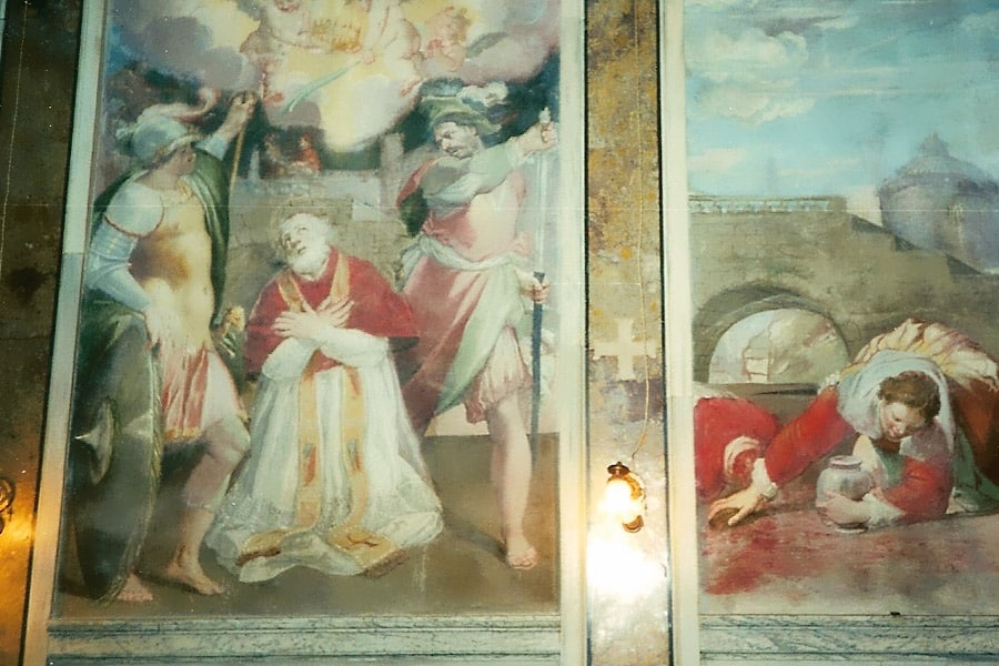 Le martyre de saint Anicet, selon la tradition, par Antonio Circignani, chapelle du palais Altemps, Rome. XVIIe s.