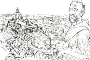 Crayonné du Père Elijah, chargé par le pape d’une mission délicate : lutter contre l’Antéchrist.