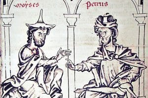 Dialogue entre le juif Moïse et le chrétien Pierre, manuscrit belge, XIIIe siècle.
