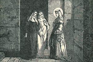 Sainte Bertille (à droite), gravure du XIXe siècle.