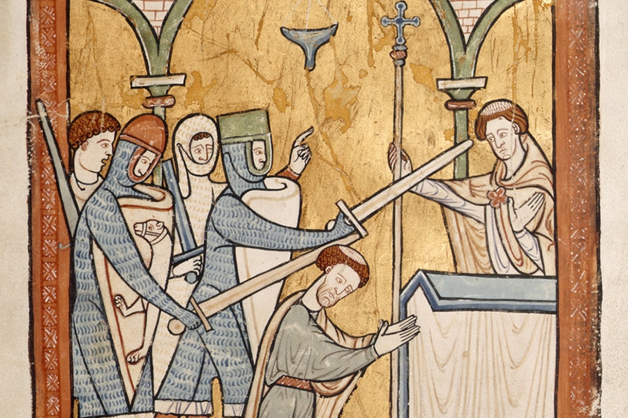 Enluminure du XIIIe siècle représentant le meurtre de Thomas Becket.