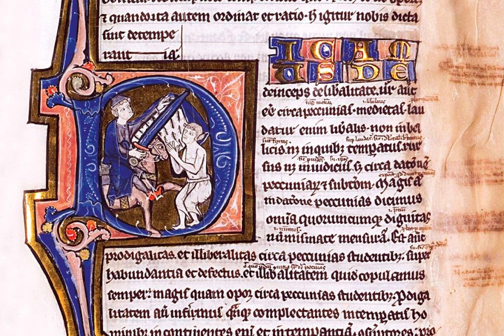Manuscrit, traduction de l’Éthique d’Aristote par Robert Grosseteste (v. 1175-1253), érudit et évêque de Lincoln, en Angleterre, donné au Mont-Saint-Michel.