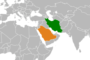 L'Arabie saoudite, en orange et l'Iran, en vert.