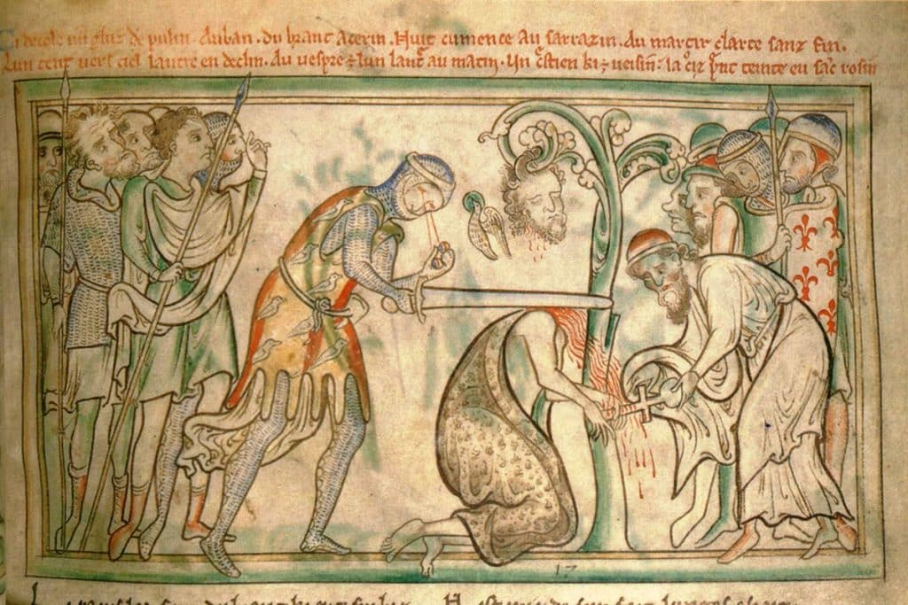 Le martyre d’Alban, enluminure attribuée à Matthieu Paris tirée de la Vie de saint Alban, manuscrit du XIIIe s.