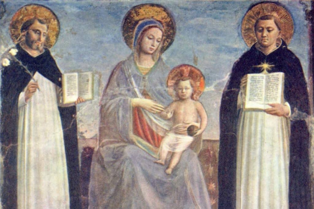 La Vierge entre saint Dominique et saint Thomas d’Aquin, vers 1424, Fra Angelico, Musée de l’Ermitage.