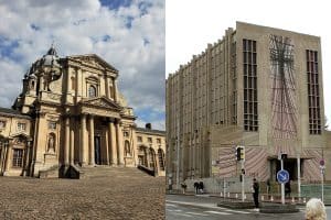 L’église Notre-Dame de Val-de-Grâce, 1645-1667, à Paris (Ve). à droite, l’église Saint-Jacques-le-Majeur, à Montrouge (Hauts-de-Seine).